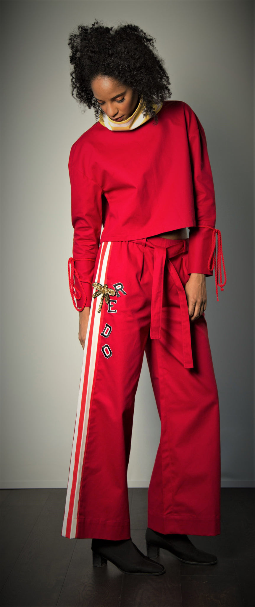 red redo ankle gazer pants 