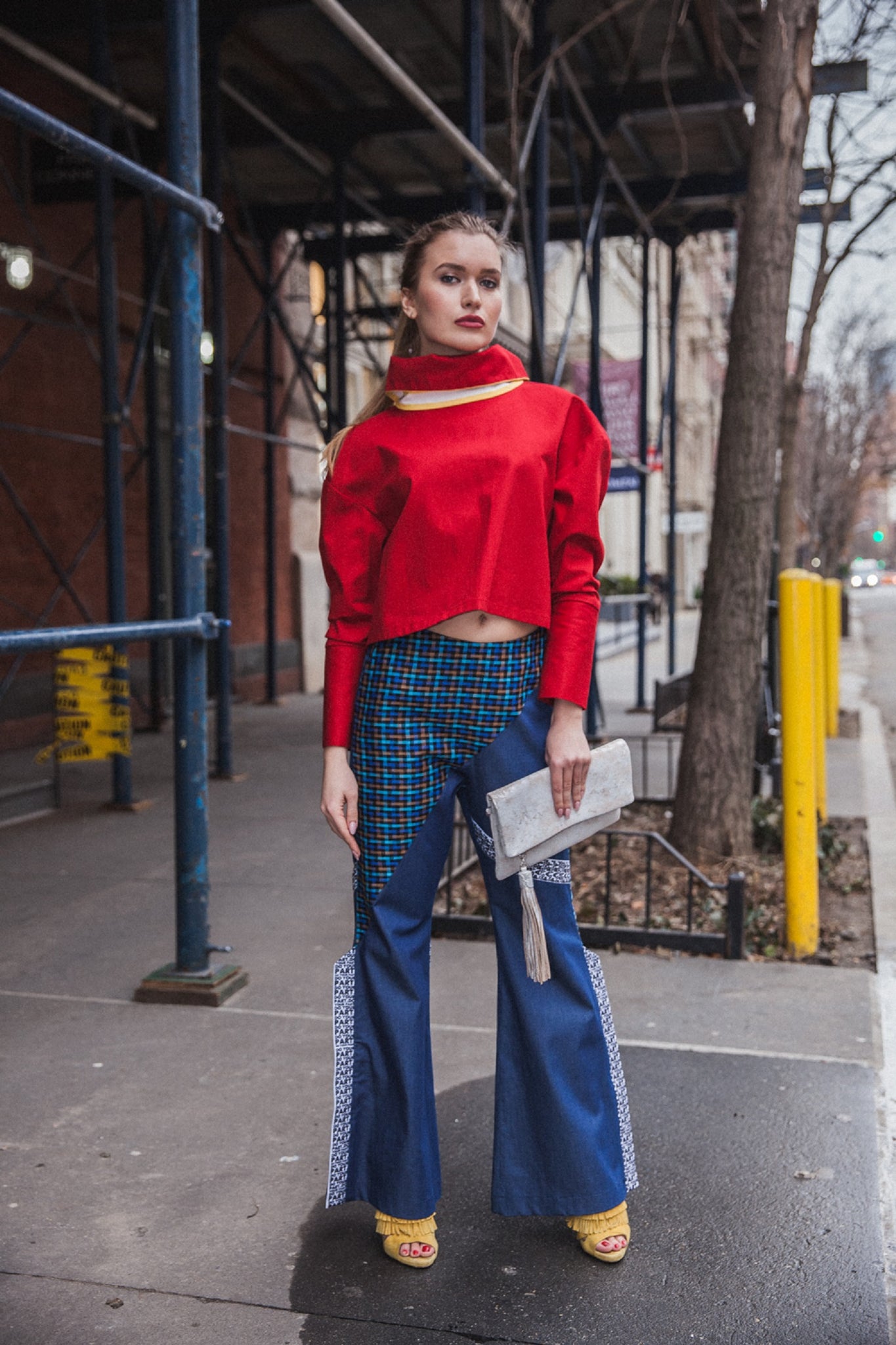Denim-linen pants