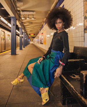 color block linen wrap skirt