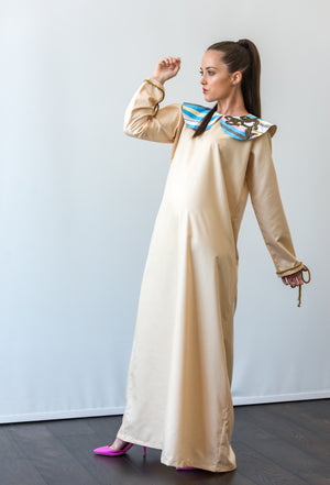 OFF-WHITE COLLARED KAFTAN WITH BELT 
