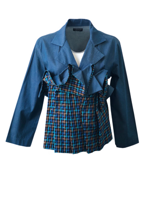 Denim-Linen Ruffled Jacket