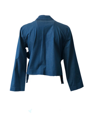 Denim-Linen Ruffled Jacket